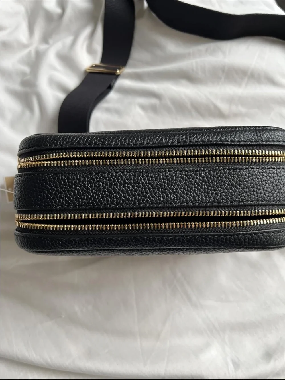 Michael Kors Black Leather Bryant Double Zip Chain Crossbody with Gold - New